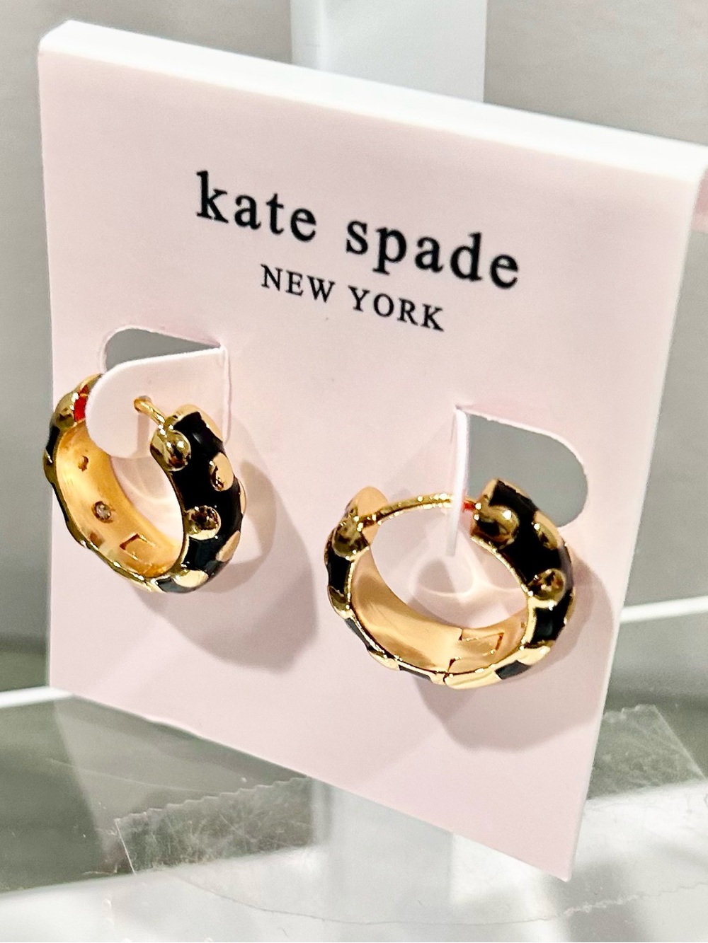 kate spade Gold and Black Enamel Mini Hoop Earrings